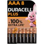 Piles Duracell Pack de 8 piles alcalines AAA Duracell Plus, 1.5V LR03