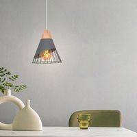 SNOGOLD Suspension Luminaire Vintage, Lampe Plafond Industrielle Bois Métal, E27 Lustre Forme de Cône Cage Gris pour Cuisine Salon