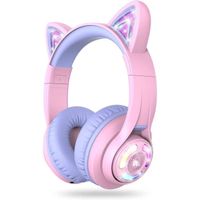 iClever Casque Audio Enfant Bluetooth, Casque sans Fil pour Enfant Oreille de Chat Controle du Volume Reglable 74/85/94dB avec M