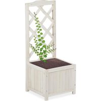 Relaxdays Jardinière avec treillis espalier Tuteur plantes grimpantes bac à fleurs bois vigne rose 20 L, 90 cm, blanc -