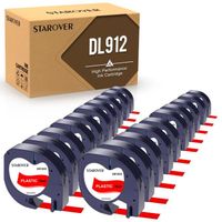 20 STAROVER Compatible pour Dymo LetraTag Ruban Plastique 91203, 12mm x 4 m,pour Dymo LetraTag LT-100H,  Noir sur rouge