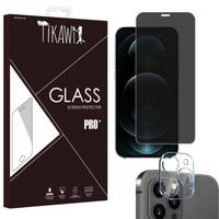 Tikawi x2 Verre trempé Anti Espion Iphone 12 Pro Max (6.7') [1 Ecran + 1 Caméra] Résistance Protection Avant + Arrière