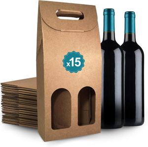 Sacs Cadeau Vin CREASTYL Lot De 10 - Papier Kraft Noir Avec Fenêtre Transparente