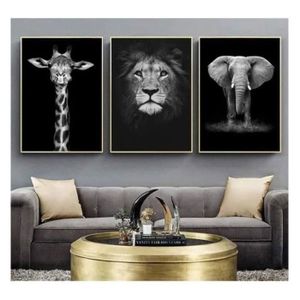 Poster Lion Noir Et Blanc 61x91 Cm - Déco Murale Moderne, Thème Afrique, Animal, Portrait
