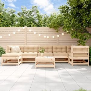 Salon bas de jardin Salon de jardin ATYHAO 8 pcs bois massif avec coussins - Blanc Naturel Rectangulaire