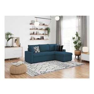 Canapé D'angle Convertible Pete – 220 Cm – Tissu Bleu Pétrole – Paris Prix – Neuf
