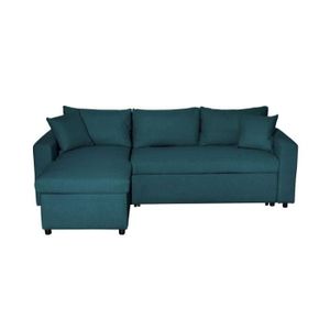 CANAPE CONVERTIBLE Canapé d'Angle MARIA Réversible et Convertible avec Coffre en Tissu Bleu