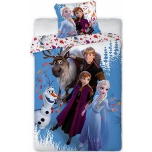 Disney Frozen Magical Seasons Parure de Lit Enfant 1 Personne, 100% Coton, Oeko-TEX, Housse de Couette 140x200 cm + 1 Taie d'oreiller 63x63 cm, Imprimé Réversible Fille
