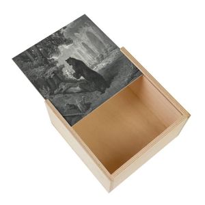 Boîte cadeau Boite Coffret en Bois - L'Ours Et L'Amateur Des Jardins Fable LaFontaine Gustave Dore Gravure  (11 x 11 x 3,5 cm)