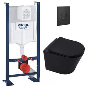 WC - TOILETTES Grohe Pack WC Bâti autoportant + WC Swiss Aqua Technologies Infinitio noir mat sans bride + Plaque noir mat