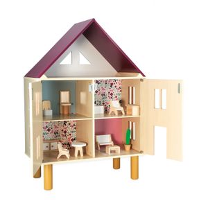 MAISON POUPÉE Maison de poupée en bois JANOD - 11 accessoires in