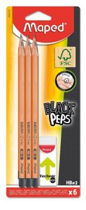 CRAYON GRAPHITE MAPED - Assortiment de 6 crayons graphite triangulaires + 1 gomme