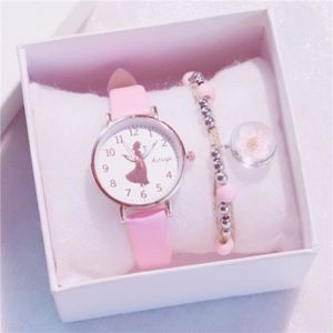 MONTRE Coffret Cadeau Montre Fille et Bracelet Fille - Cadeau Pour Enfants Ado - Noël d'anniversaire quartz étanche cuir rose