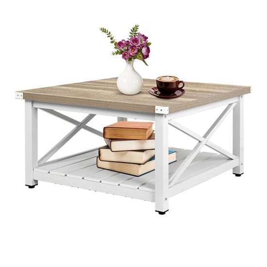 SHOWHA Table Basse Blanche Avec Rangement - Buffet Bas Bois Et Métal, 90x45x43 Cm, Design Moderne Salon