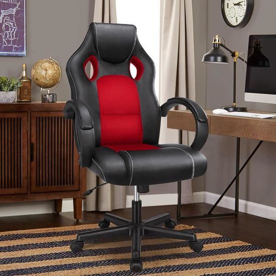 AKALNNY Fauteuil Gamer Ergonomique Chaise de Bureau Design Rembourré Hauteur Réglable 110-120cm Noir et rouge