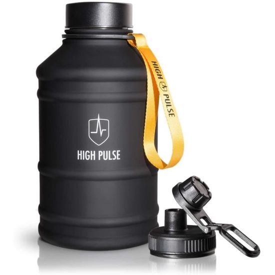 Gourde Sport 1 Litre Noir, Bouteille D'eau Avec Traqueur De Marqueur, Ouvrir En Un Clic