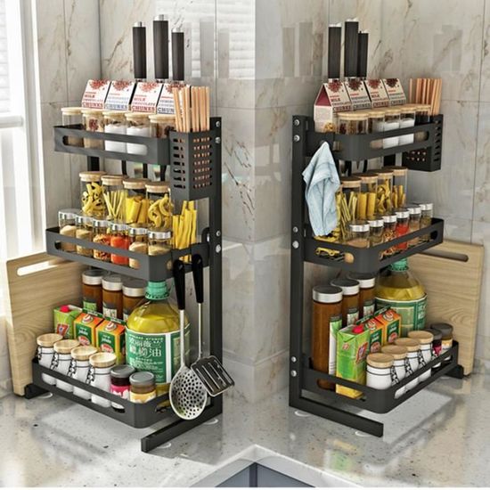 Étagère Escamotable 3 Niveaux Pour Armoire De Cuisine – Panier Coulissant Robuste – Gain De Place Assuré - 4
