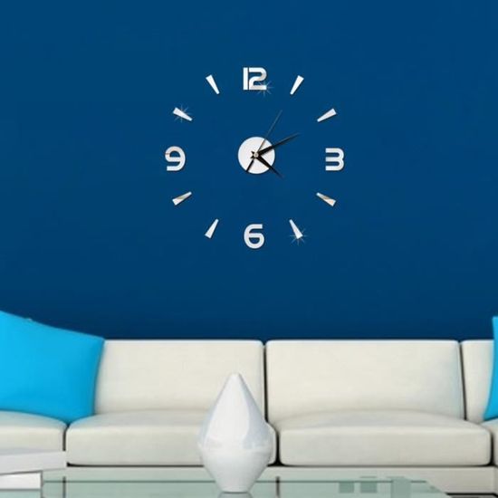 3D DIY Horloge Murale Moderne Sans Cadre Grand Miroir Surface Effet pour La Maison Salon Chambre Décoration  HORLOGE - PENDULE