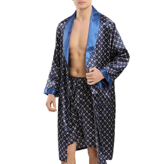 Chemise de Nuit de Chambre Homme Peignoir Satin Manche Longue
