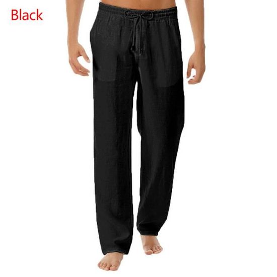 Pantalon De Jogging Homme Décontracté - Tissu Respirant Coton/lin, Taille élastique Avec Cordon, Coupe Ample