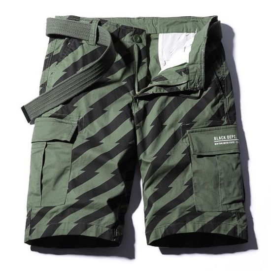 Pantacourt Bermuda Cargo Homme A rayure Casual en Coton Confortable Sport Camouflage avec Ceinture Ete Vert militaire Vert militaire Cdiscount Pret a Porter