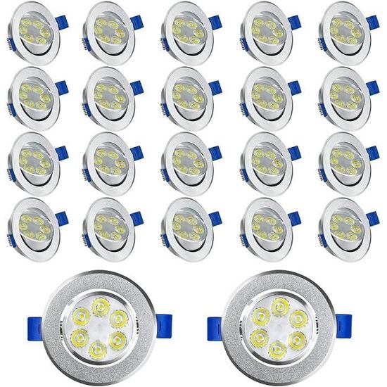 NAIZY Lot De 20 Spots LED Encastrables 5W Blanc Froid - Luminaire Plafond Plat Aluminium Pour Salle De Bain Salon Cuisine