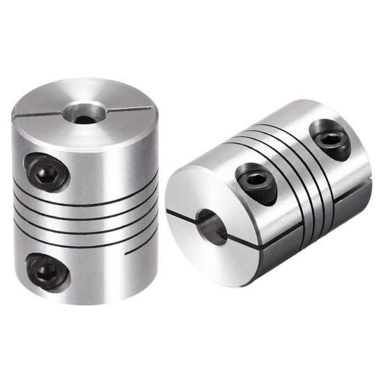Lot De 2 Accouplements Hélicoïdaux Arbre 5mm à 12mm - Diamètre 25mm Longueur 30mm - Aluminium - Zero Backlash