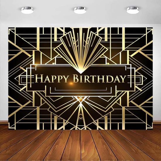 Bannière Anniversaire Photo Booth 180x120 Cm – Tissu Polyester Doré Et Noir, Réutilisable, œillets Cuivre, Déco Fête
