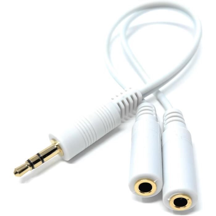 Adaptateur Câble Y Audio 3,5 Mm - Séparateur Casque/micro En 2 Prises Femelles - Pour PC, Ordinateur Portable, Smartphone - Longueur 20 Cm - 3