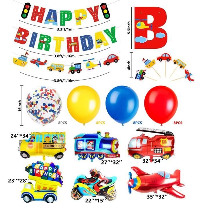 Decoration D Anniversaire Pour Garcons Banniere Joyeux Anniversaire Voitures Bus Train Scolaire Camion De Pompiers Fc6e2b4 Cdiscount Maison