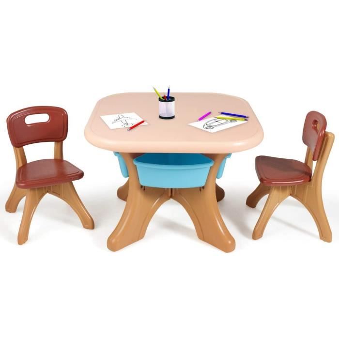 COSTWAY Ensemble Table et Chaises pour Enfant, Inclus 1 Table et 2 Chaises, Matériau Ecologique, Forte Capacité de Charge