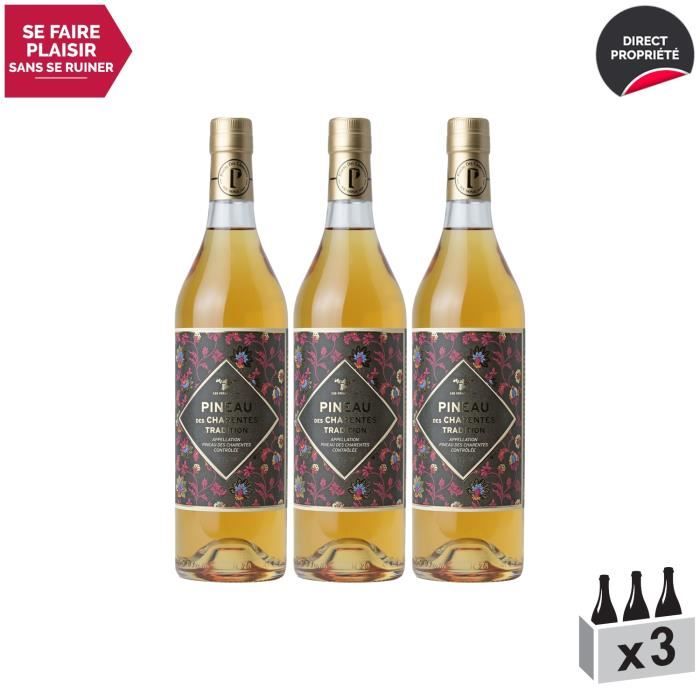 Pineau des Charentes Tradition Blanc - Lot de 3x75cl - Les Frères Moine - Vin AOC Blanc du Sud-Ouest - Cépages Ugni Blanc, Colombard