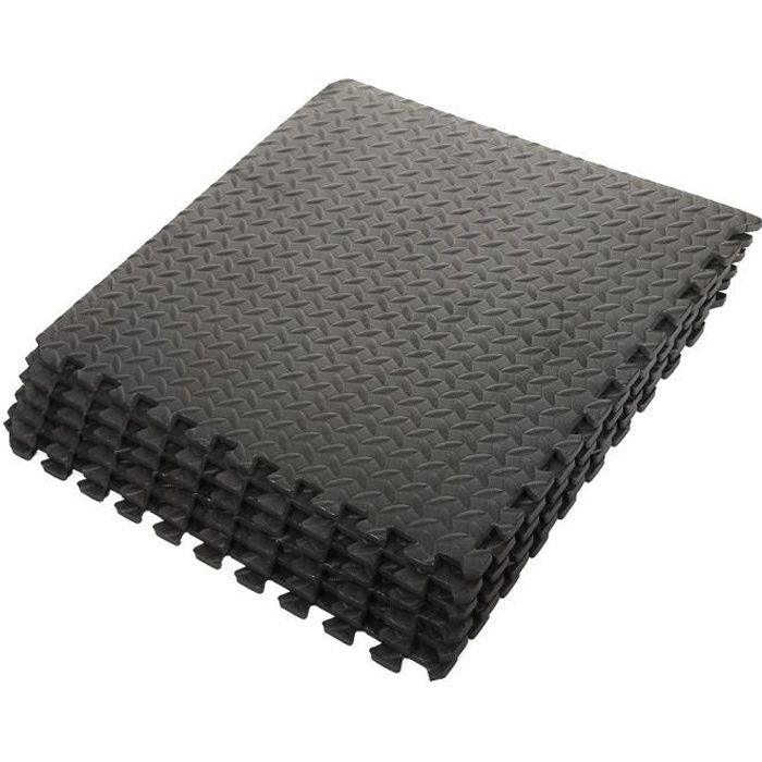 Ensemble de 6 Dalles Carrées EVA - Tapis de sol, Sport, Gymnastique, Yoga, Tapis Puzzle Antidérapant Mousse Noir 63*63CM