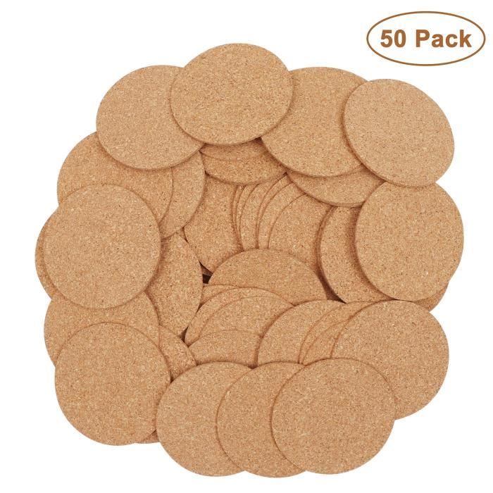 Sous Verre Liege (50 Pcs) - Dessous de Verre Liege (Diamètre 10cm, Epaisseur 2mm) pour Verres à Vin, Tasse à Thé et Café