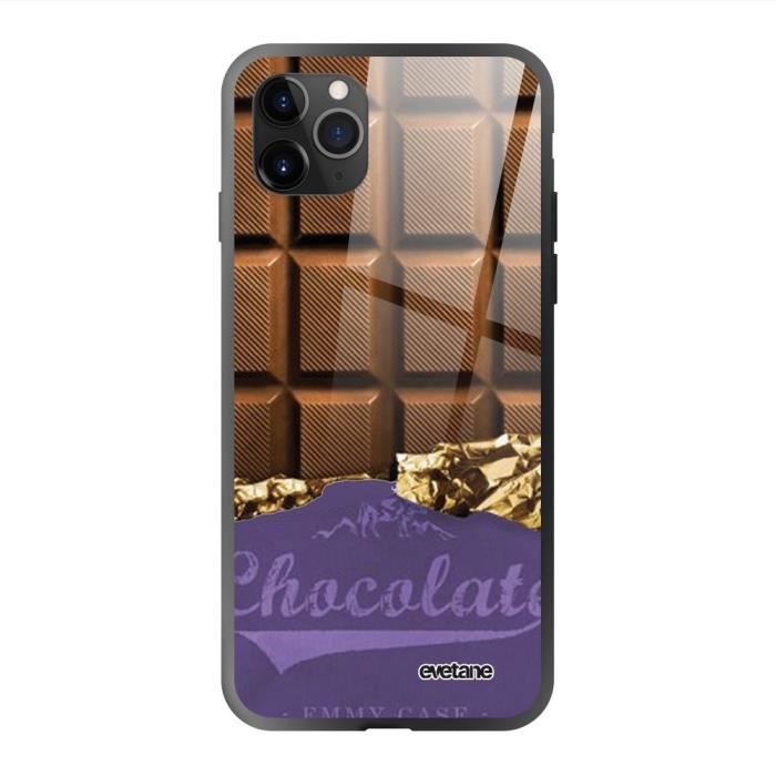 Coque iPhone 11 Pro Max soft touch noir effet glossy Chocolat Design Evetane