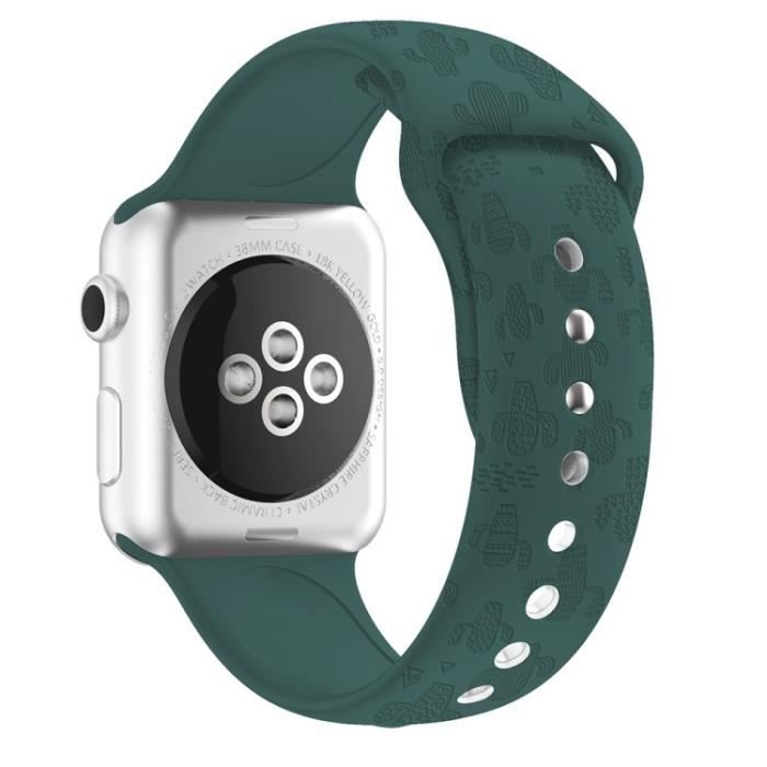 Sangle Pour Apple Watch Series 1-2-3 38Mm-Se-Série 4-5-6 40Mm-Série 7 41Mm Imprimé Solide Silicone Band Strap,Cactus Verte