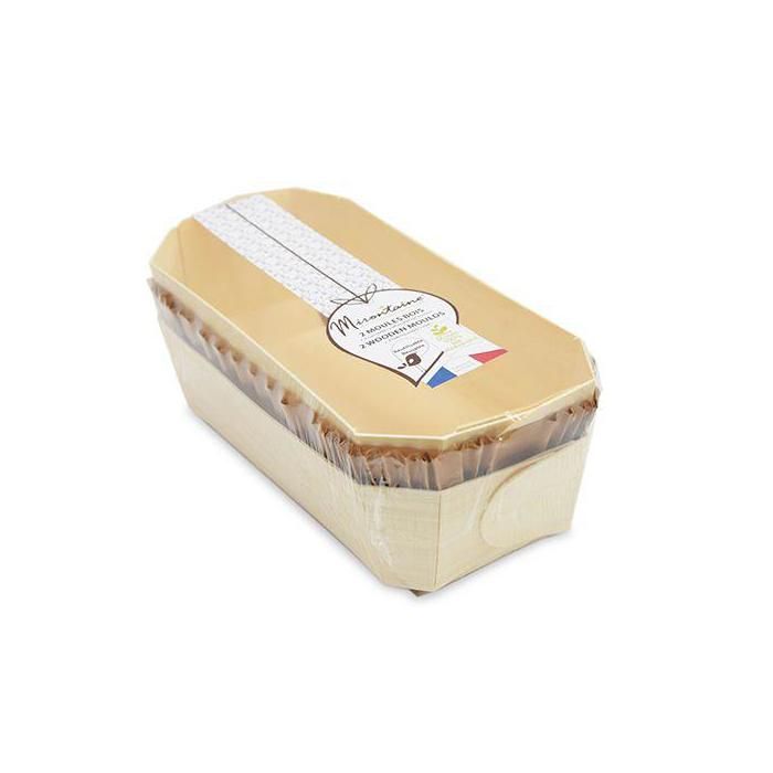 2 moules à cake 24 cm en bois + 4 caissettes sulfurisées de cuisson