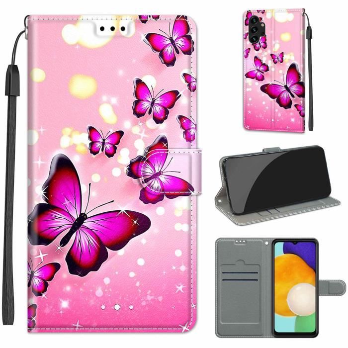 élégant Housse Etui Pour Samsung Galaxy A13 4G Magnétique Flip Papillon rose GAN
