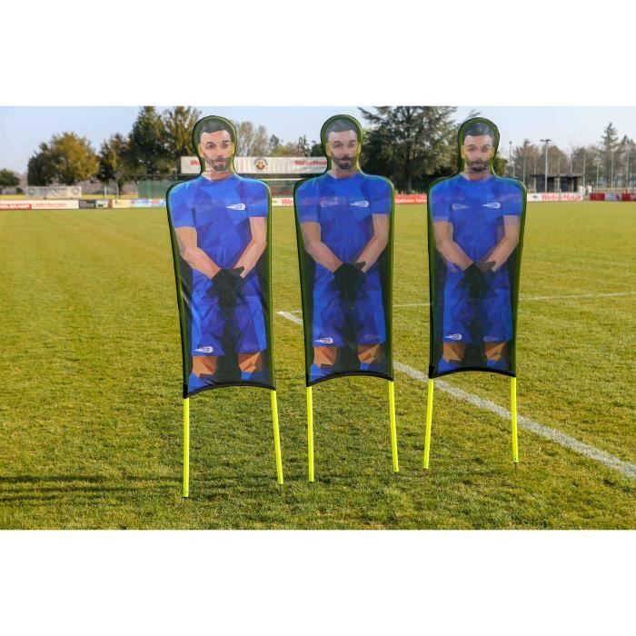 Lot de 3 mannequins bleus flexibles en polyester imprimé - Entraînement coups francs football