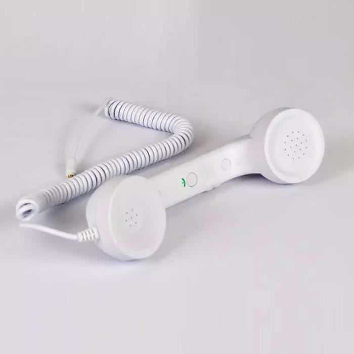 Rétro Combiné Téléphone Microphone Écouteurs filaire pour smartphones,anti-rayonnement ,Blanc
