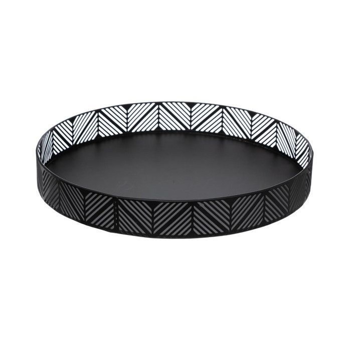 Secret de Gourmet - Corbeille plateau en métal noir frise D 30 cm Noir