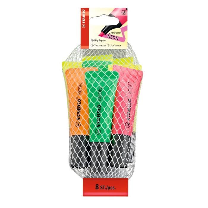 Surligneurs Stabilo Néon - 8 assortis