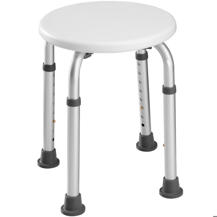 TECTAKE Tabouret de Douche Rond réglable en hauteur 31 cm x 31 cm x 54 cm en Aluminium Blanc