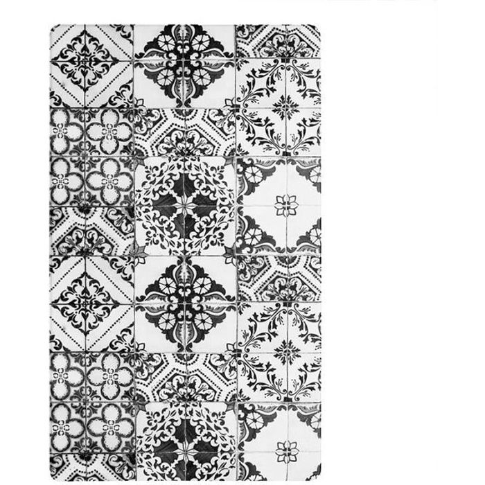 AZULEJOS - Tapis de cuisine imprimé carreaux de ciment noir 45x75