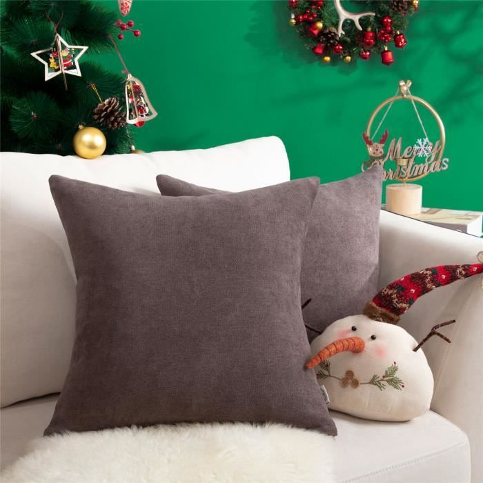 Topfinel Lot 2 Housse de Coussin Brun 65x65 cm pour Salon Canapé en Chenille Doux Décor Chambre