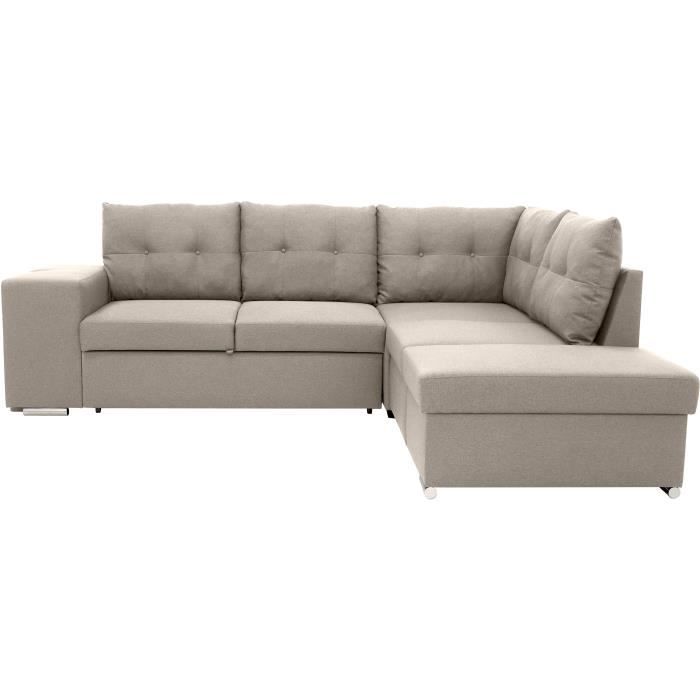 Canapé d'angle convertible réversible 4-5 places MITCHELL - Tissu Beige - Coffre de rangement - L 24
