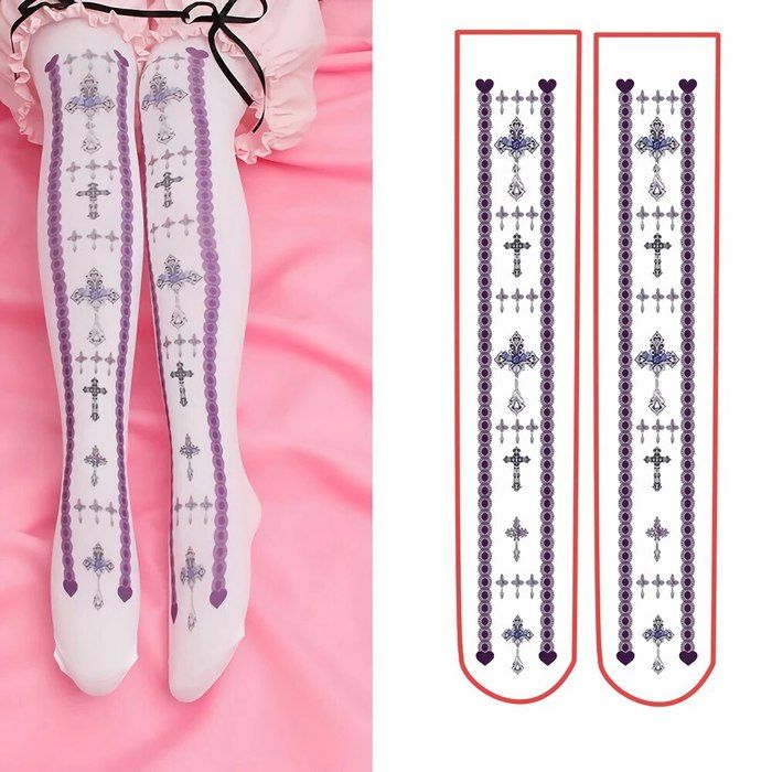 Bas De Cuisse Imprimé Carte à Jouer - Noir Et Blanc Avec Cœur Rouge - Pour Cosplay, Halloween, Déguisement - Taille Unique