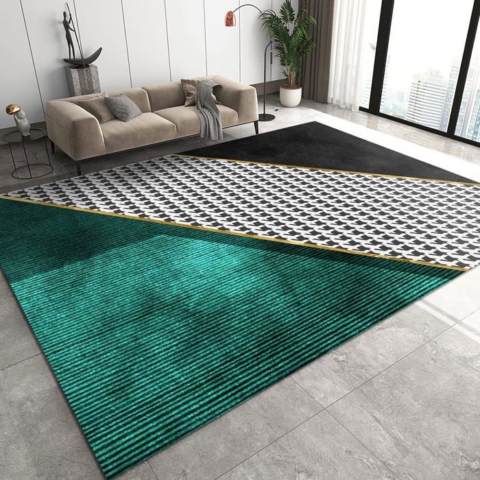 Tapis Moderne Noir & Blanc - Dessin Abstrait Texturé - Doux, Antidérapant - Parfait Salon Ou Chambre - 60x100 Cm - 3