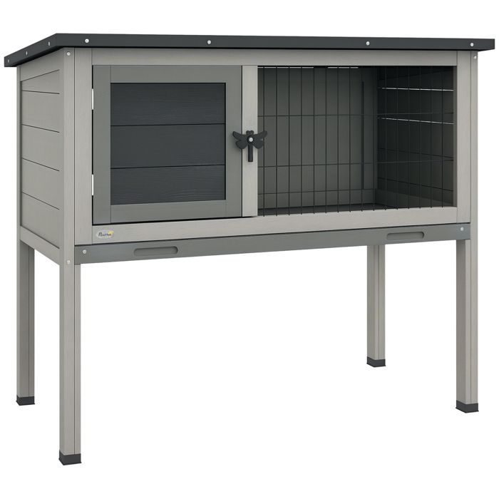 Clapier sur pieds PawHut cage à lapin avec niche intérieure plateau excrément coulissant porte verrouillable toit ouvrant gris