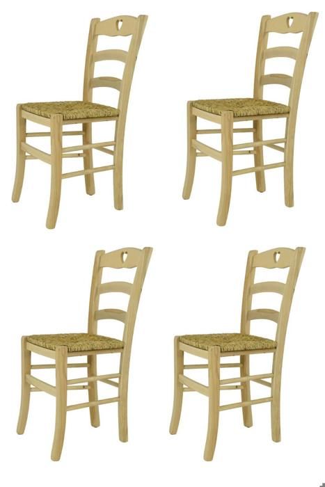 lot de 4 chaises bois de hêtre - assise en paille - structure non traité 100% naturel - modèle robuste - chaise de salle à manger